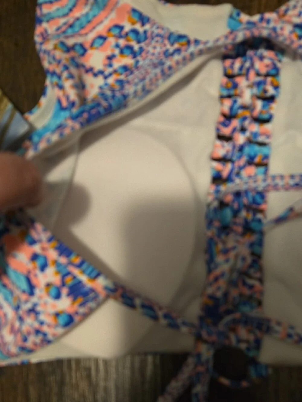 High-Neck Printed Bikini Set in Blue & Pink